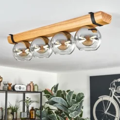 Suspension Verre Fumé-hofstein Koyoto Plafonnier, Boule lumineuse Écru, Noir, 4 lumières