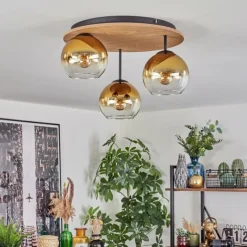 Lampes Dorées-hofstein Koyoto Plafonnier, Boule lumineuse Écru, Noir, 3 lumières