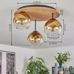 Lampes Dorées-hofstein Koyoto Plafonnier, Boule lumineuse Écru, Noir, 3 lumières