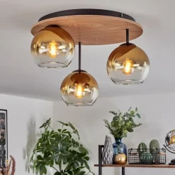 Lampes Dorées-hofstein Koyoto Plafonnier, Boule lumineuse Écru, Noir, 3 lumières