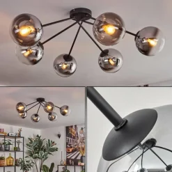 hofstein Koyoto Plafonnier, Boule lumineuse 80 cm Clair, Fumé, 6 lumières