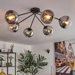 hofstein Koyoto Plafonnier, Boule lumineuse 80 cm Clair, Fumé, 6 lumières