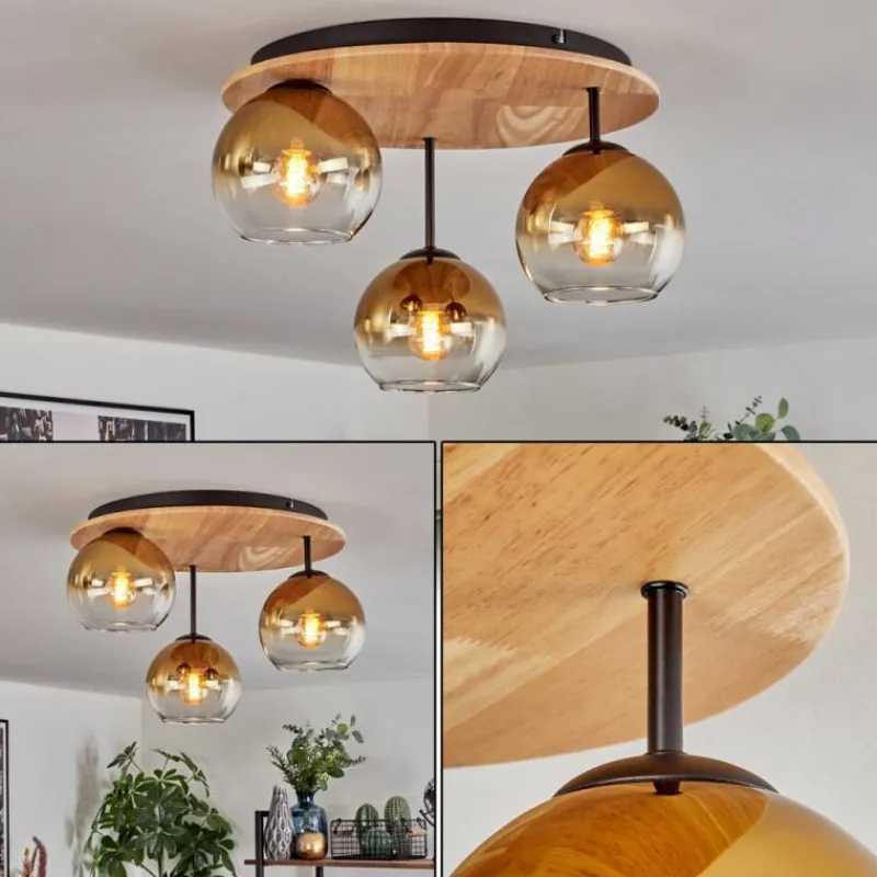 Lampes Dorées-hofstein Koyoto Plafonnier, Boule lumineuse 40 cm Écru, Noir, 3 lumières