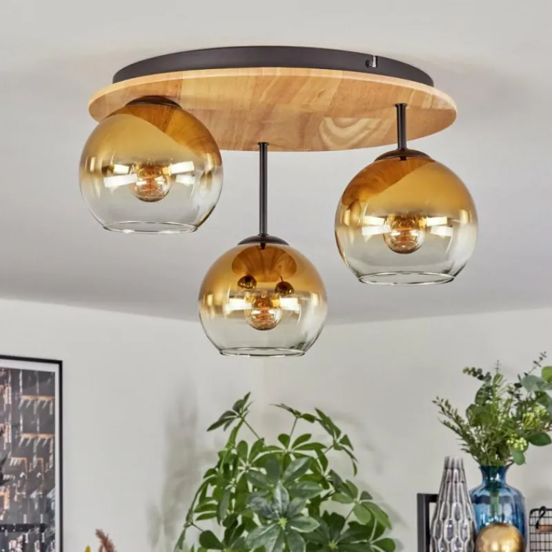 Lampes Dorées-hofstein Koyoto Plafonnier, Boule lumineuse 40 cm Écru, Noir, 3 lumières