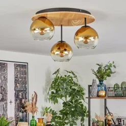 Lampes Dorées-hofstein Koyoto Plafonnier, Boule lumineuse 40 cm Écru, Noir, 3 lumières