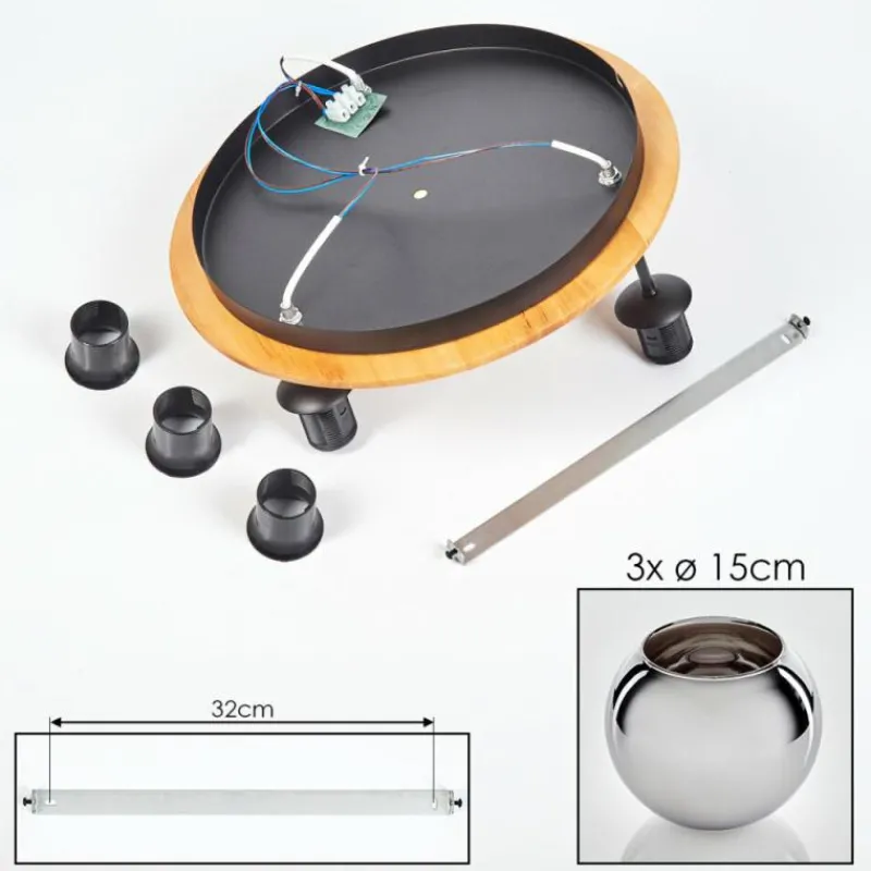 Suspension Verre Fumé-hofstein Koyoto Plafonnier, Boule lumineuse 40 cm Écru, Noir, 3 lumières