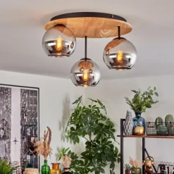 Suspension Verre Fumé-hofstein Koyoto Plafonnier, Boule lumineuse 40 cm Écru, Noir, 3 lumières