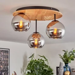 Suspension Verre Fumé-hofstein Koyoto Plafonnier, Boule lumineuse 40 cm Écru, Noir, 3 lumières