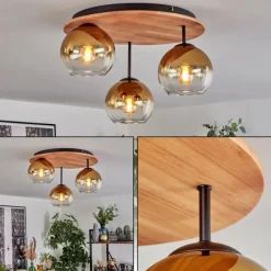 Lampes Dorées-hofstein Koyoto Plafonnier, Boule lumineuse 40 cm Écru, Noir, 3 lumières