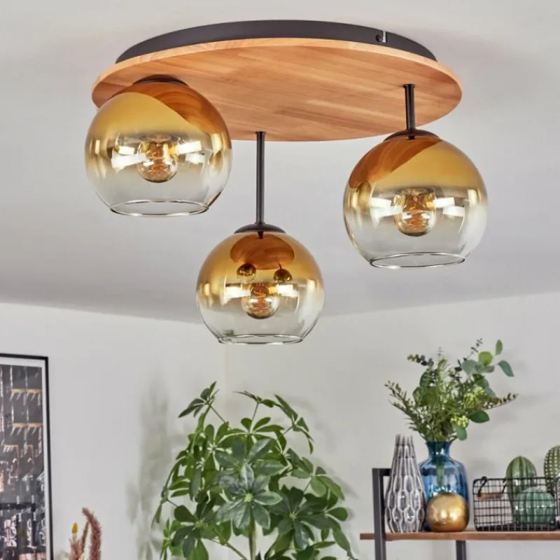 Lampes Dorées-hofstein Koyoto Plafonnier, Boule lumineuse 40 cm Écru, Noir, 3 lumières