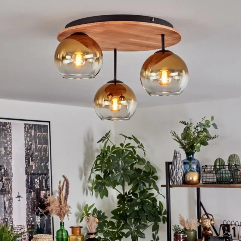 Lampes Dorées-hofstein Koyoto Plafonnier, Boule lumineuse 40 cm Écru, Noir, 3 lumières