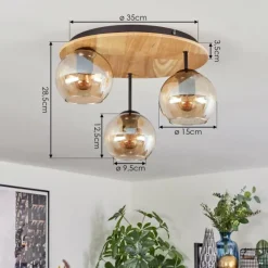 hofstein Koyoto Plafonnier, Boule lumineuse 40 cm Écru, Noir, 3 lumières