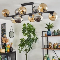 hofstein Koyoto Plafonnier, Boule lumineuse Ambre, Chrome, Fumé, 10 lumières