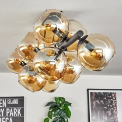 hofstein Koyoto Plafonnier, Boule lumineuse Ambre, 10 lumières