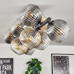 hofstein Koyoto Plafonnier, Boule lumineuse Ambre, Clair, Fumé, 10 lumières