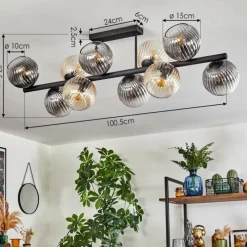 hofstein Koyoto Plafonnier, Boule lumineuse Ambre, Clair, Fumé, 10 lumières