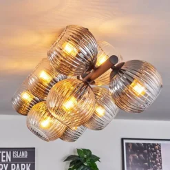 hofstein Koyoto Plafonnier, Boule lumineuse Ambre, Clair, Fumé, 10 lumières