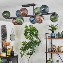 hofstein Koyoto Plafonnier, Boule lumineuse Bleu, Vert, Cuivré, 10 lumières