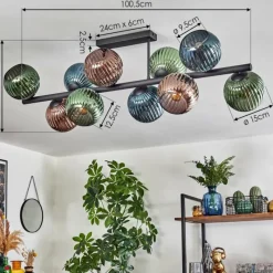 hofstein Koyoto Plafonnier, Boule lumineuse Bleu, Vert, Cuivré, 10 lumières