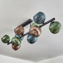 hofstein Koyoto Plafonnier, Boule lumineuse Bleu, Vert, Cuivré, 10 lumières