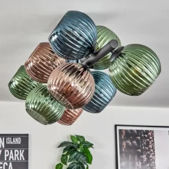 hofstein Koyoto Plafonnier, Boule lumineuse Bleu, Vert, Cuivré, 10 lumières