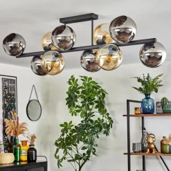 hofstein Koyoto Plafonnier, Boule lumineuse Ambre, Chrome, Fumé, 10 lumières