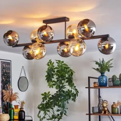 hofstein Koyoto Plafonnier, Boule lumineuse Ambre, Chrome, Fumé, 10 lumières