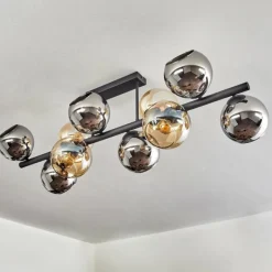 hofstein Koyoto Plafonnier, Boule lumineuse Ambre, Chrome, Fumé, 10 lumières