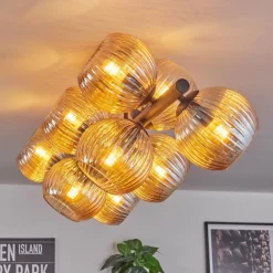 hofstein Koyoto Plafonnier, Boule lumineuse Ambre, 10 lumières