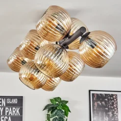 hofstein Koyoto Plafonnier, Boule lumineuse Ambre, 10 lumières