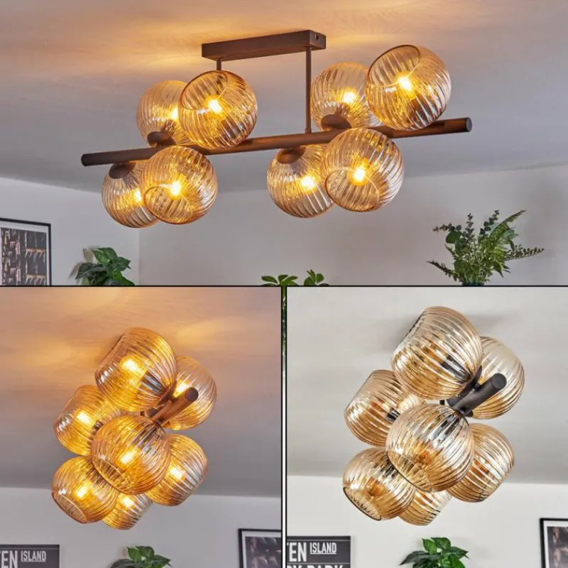 Lampes À Boules-hofstein Koyoto Plafonnier, Boule lumineuse Ambre, 8 lumières