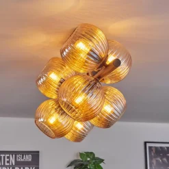Lampes À Boules-hofstein Koyoto Plafonnier, Boule lumineuse Ambre, 8 lumières
