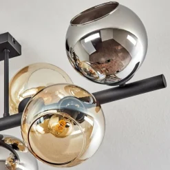hofstein Koyoto Plafonnier, Boule lumineuse Ambre, Chrome, Fumé, 8 lumières