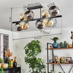 hofstein Koyoto Plafonnier, Boule lumineuse Ambre, Chrome, Fumé, 8 lumières