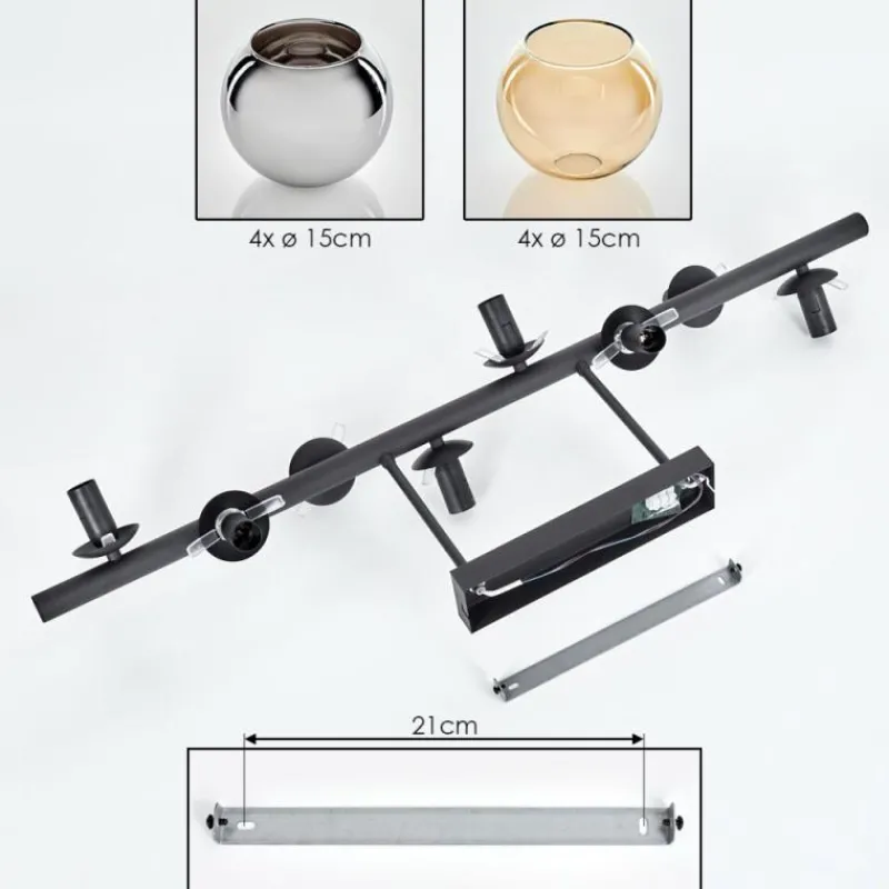 hofstein Koyoto Plafonnier, Boule lumineuse Ambre, Chrome, Fumé, 8 lumières