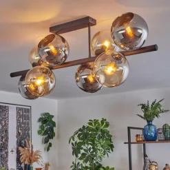 hofstein Koyoto Plafonnier, Boule lumineuse Ambre, Chrome, Fumé, 8 lumières