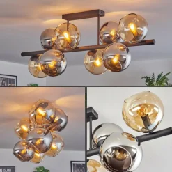 hofstein Koyoto Plafonnier, Boule lumineuse Ambre, Chrome, Fumé, 8 lumières