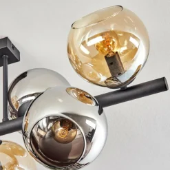 hofstein Koyoto Plafonnier, Boule lumineuse Ambre, Chrome, Fumé, 8 lumières