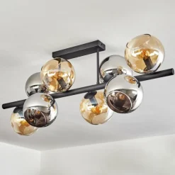 hofstein Koyoto Plafonnier, Boule lumineuse Ambre, Chrome, Fumé, 8 lumières