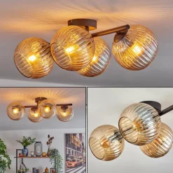 hofstein Koyoto Plafonnier, Boule lumineuse Ambre, 4 lumières