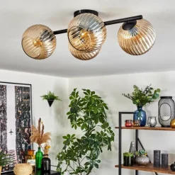 hofstein Koyoto Plafonnier, Boule lumineuse Ambre, 4 lumières