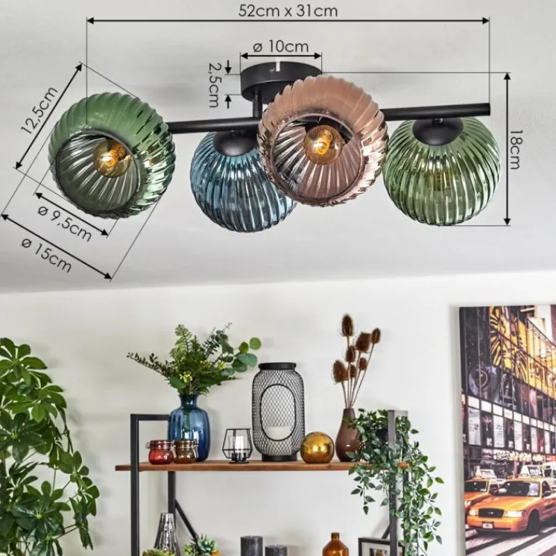 Lampes À Boules-hofstein Koyoto Plafonnier, Boule lumineuse Bleu, Vert, Cuivré, 4 lumières