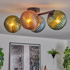 Lampes À Boules-hofstein Koyoto Plafonnier, Boule lumineuse Bleu, Vert, Cuivré, 4 lumières