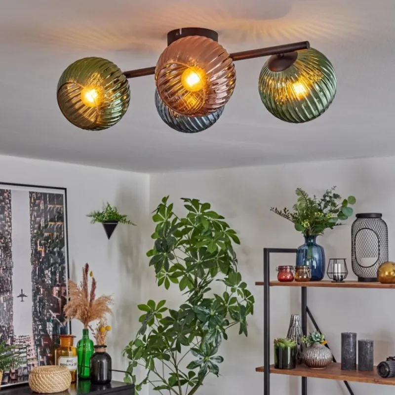 Lampes À Boules-hofstein Koyoto Plafonnier, Boule lumineuse Bleu, Vert, Cuivré, 4 lumières