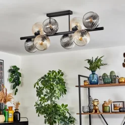 hofstein Koyoto Plafonnier, Boule lumineuse Ambre, Clair, Fumé, 8 lumières