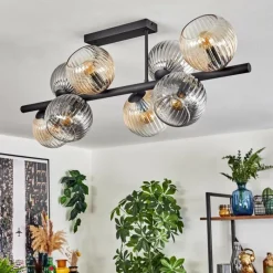 hofstein Koyoto Plafonnier, Boule lumineuse Ambre, Clair, Fumé, 8 lumières