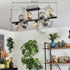 hofstein Koyoto Plafonnier, Boule lumineuse Ambre, Clair, Fumé, 8 lumières