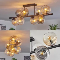 hofstein Koyoto Plafonnier, Boule lumineuse Ambre, Clair, Fumé, 8 lumières