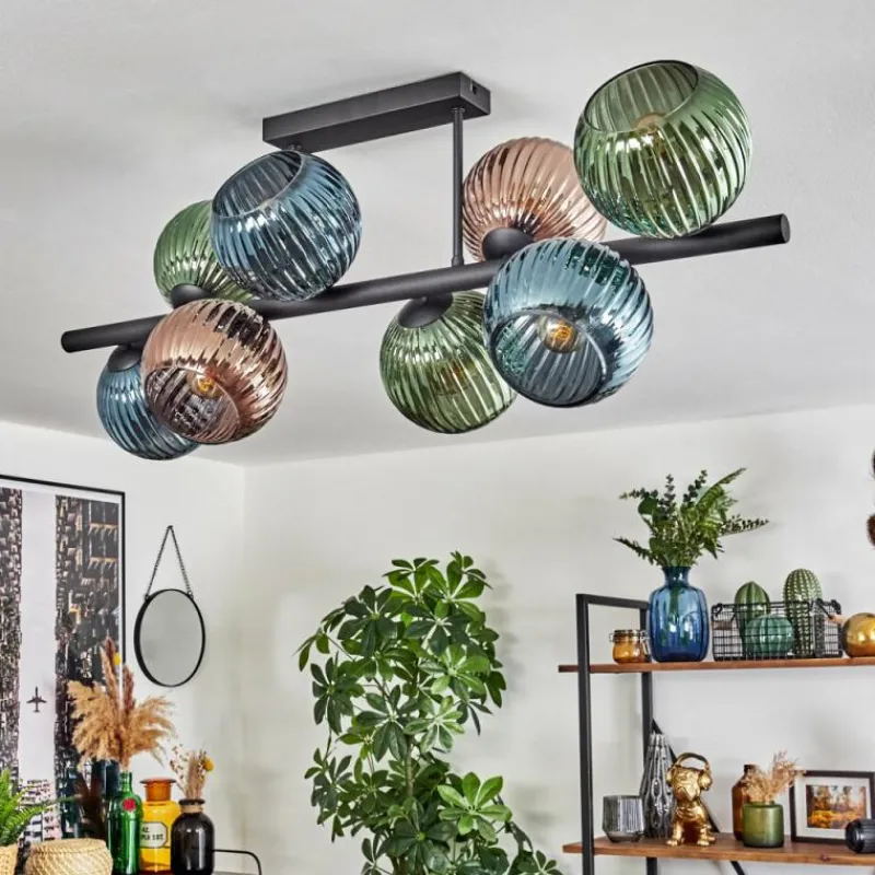 Lampes À Boules-hofstein Koyoto Plafonnier, Boule lumineuse Bleu, Vert, Cuivré, 8 lumières