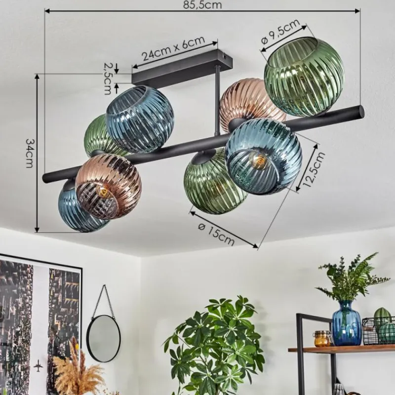 Lampes À Boules-hofstein Koyoto Plafonnier, Boule lumineuse Bleu, Vert, Cuivré, 8 lumières